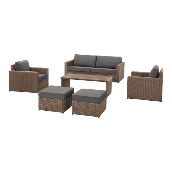 Stoneridge 6-Piece Wicker Patio Conversation Set with CushionGuard Charcoal Cushions