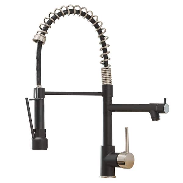 Unbranded Single Hole Single Handle Pull Down Sprayer Kitchen Faucet, Modern Kitchen Sink Faucet in Matte Black&Gold
