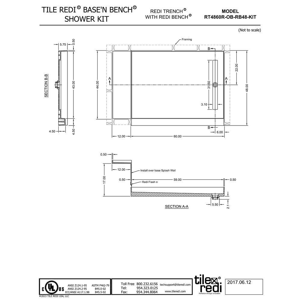 Elegant 72" x 48" Oil Rubbed Bronze Rectangular Alcove Shower Base Kit