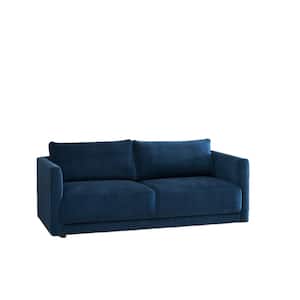 76 in.W Italian quality Flared Arm Fire Resistant Fabric Mid-century Modern Straight Sofa in Navy Blue w/Back Cushions