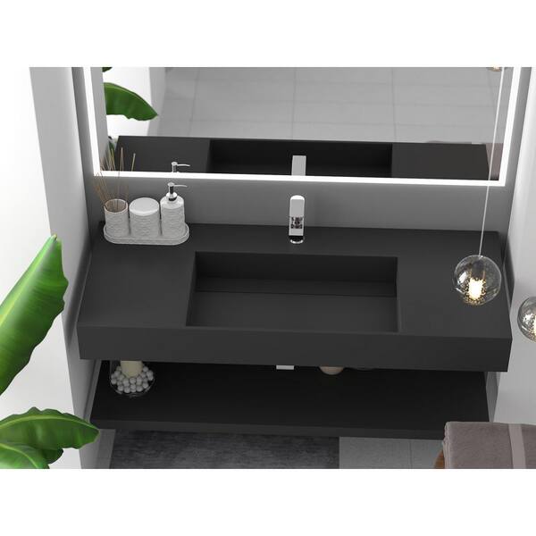 Juniper 48 in. Wall Mount Solid Surface Single-Basin Rectangle Bathroom Sink in Matte Black
