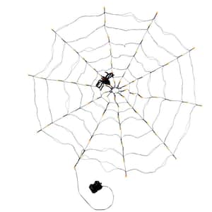 37.7 in. D Halloween Spider Web with Black Spider with Orange LED Lights