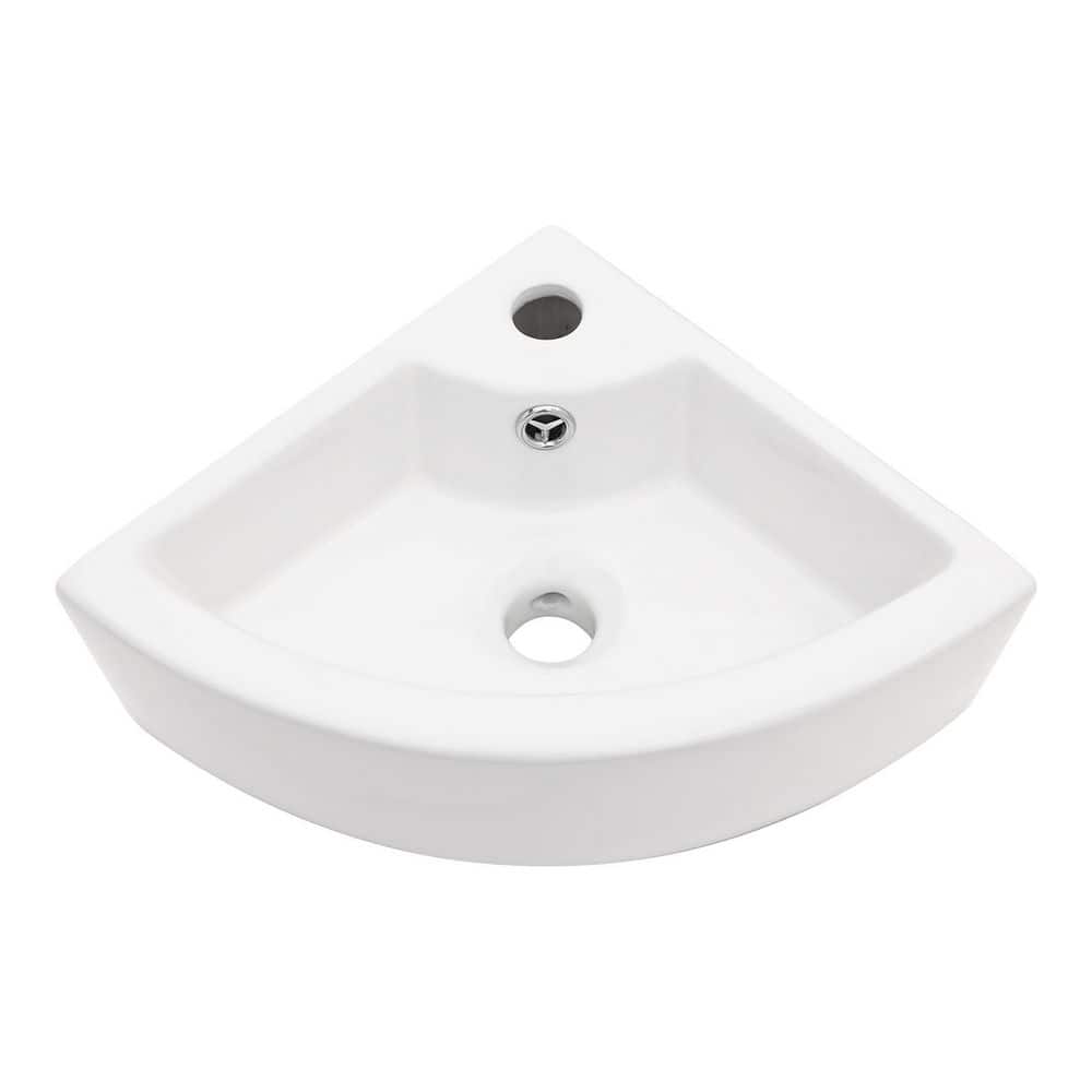 18 in. x 13 in. x 5 in. White Triangle Porcelain Ceramic Wall Mount Vessel Sink with Single Faucet Hole and Overflow price history on PriceWatchPro