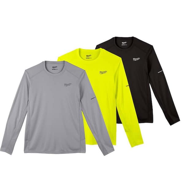 Men's X-Large Gray, High Visibility and Black WORKSKIN Light Weight Performance Long Sleeve T-Shirt (3-Pack)