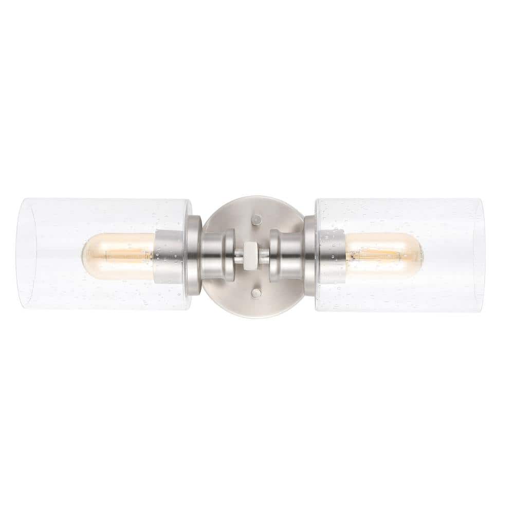 Nickel Cylinder 2-Light LED Vanity Wall Sconce