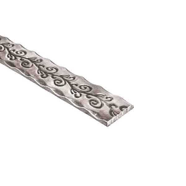 arteferro 118 in. x 1-9/16 in. Flat Solid Hammered Edged Scroll Inlay Design Raw Forged Iron Handrail