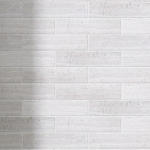 Natural Wooden White 1.89 in. x 7.8 in. Subway Polished Marble Wall and Floor Tile (50 pieces / 5.12 sq. ft./Case)