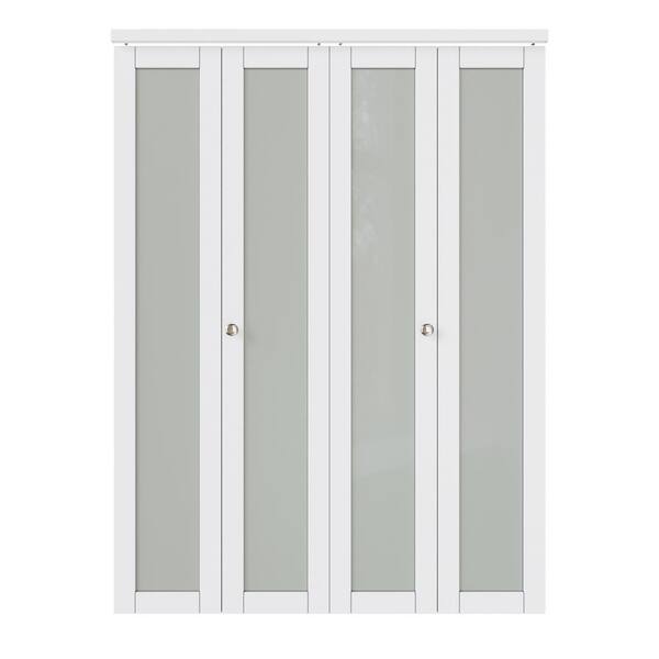 ARK DESIGN 60 in. x 80 in. 1-Lite Frosted Glass Solid Core MDF White ...