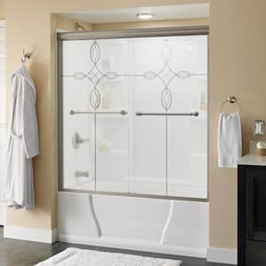 Silverton 60 in. x 58-1/8 in. Semi-Frameless Traditional Sliding Bathtub Door in Nickel with Tranquility Glass