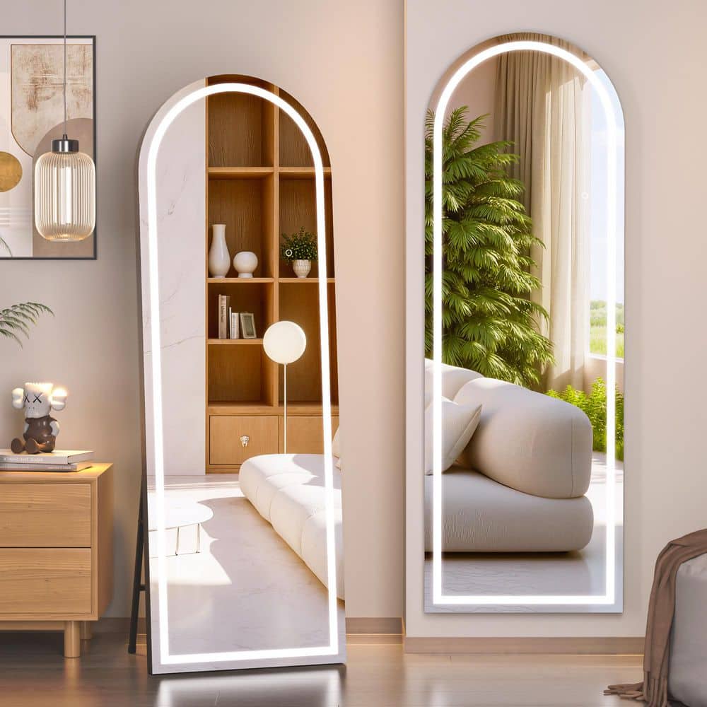Vosuja 24 in. W x 69 in. H Black Frame Arch LED Full-Length Mirror