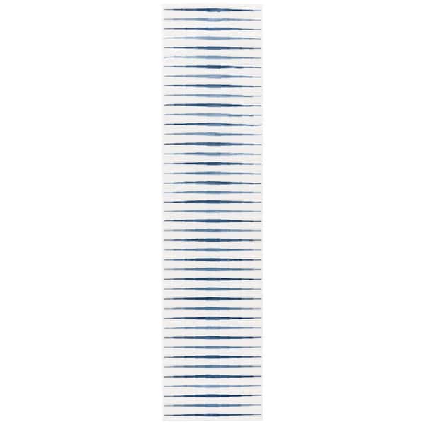 Groove 2 ft. x 8 ft. Ivory/Blue Solid Parallel Runner Rug