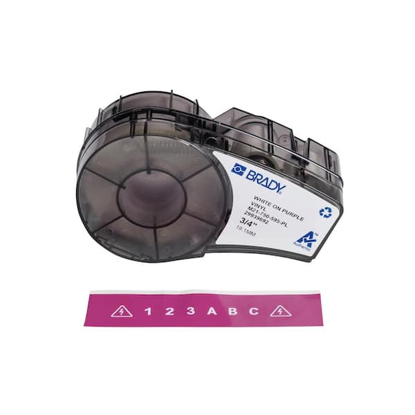 BMP21 Series Label Cartridge 0.75 in. W x 21 ft. L B595 Indoor/Outdoor Vinyl Cartridge, White on Purple Labels