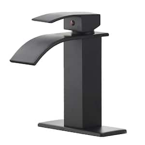 Waterfall Single Hole Single-Handle Low-Arc Bathroom Faucet With Supply Line in Matte Black