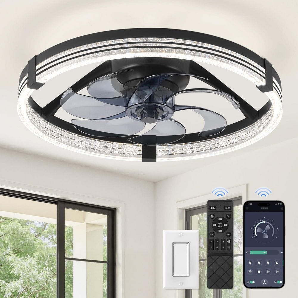 HINNIXY 20 in. Crystal Black Indoor Ceiling Fan with Light 6-Speed and Remote/App Control, 3CCT, Quiet DC Motor for Bedroom