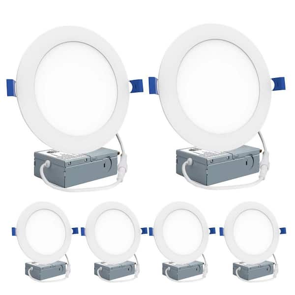 5/6 in. Fire Rated White Round Canless Integrated LED Recessed Light Trim 12W 5CCT 2700K-5000K Dimmable IC Rated 6-Pack