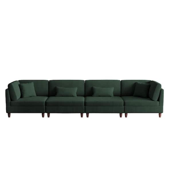 160.5 in. Straight Arm 4-Piece Corduroy Upholstered 4-Seater Sectional Sofa in. Hunter Green