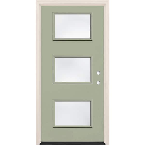 Builders Choice 36 in. x 80 in. Left-Hand/Inswing 3-Lite Clear Glass Cypress Painted Fiberglass Prehung Front Door w/6-9/16 in. Frame