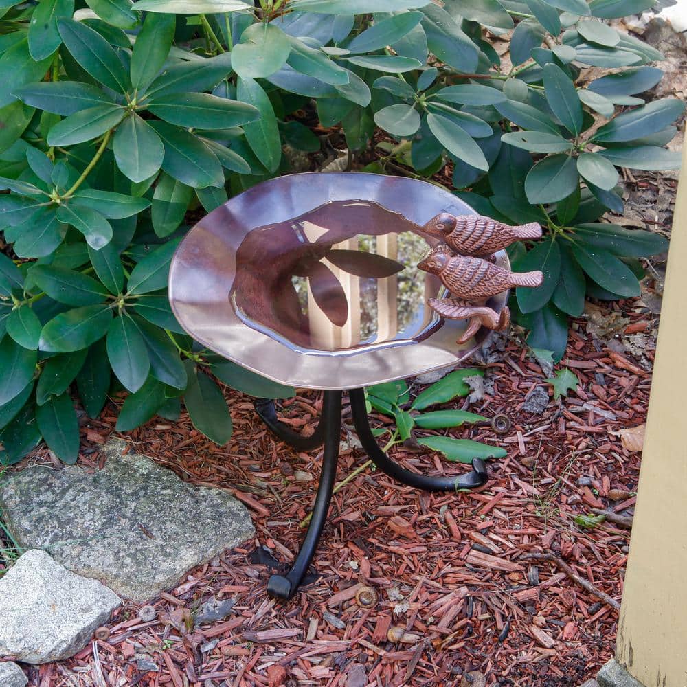 Antique Copper Birdbath with Wrought Iron Tripod Stand