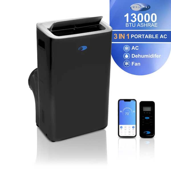 10,000 BTU Inverter Portable Air Conditioner Cools 500 sq. ft. with Dehumidifier, Remote, and Wifi Enabled in Black