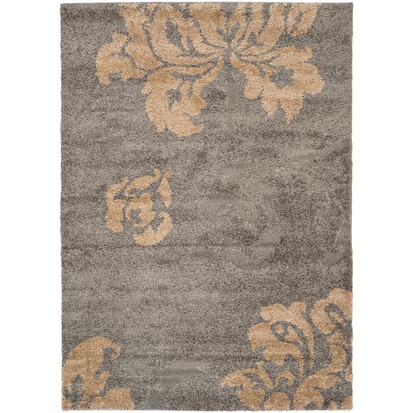 SAFAVIEH Florida Shag Gray/Beige 4 ft. x 6 ft. Floral Solid Area Rug