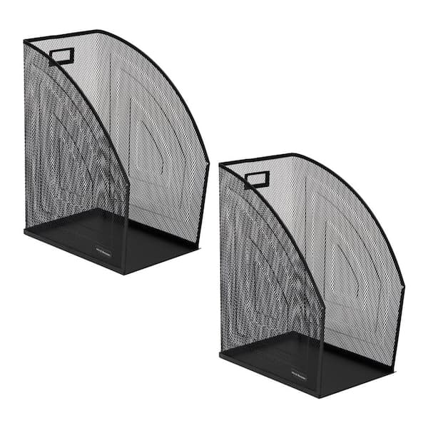 6.25 in. L x 10 in. W x 12.5 in. H Set of 2 Vertical File Storage Desktop Organizer Black Metal