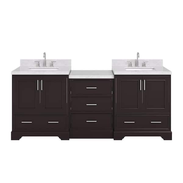 Stafford 85 in. W x 22 in. D x 36 in. H Double Sink Bath Vanity in Espresso with Italian Carrara Marble Top
