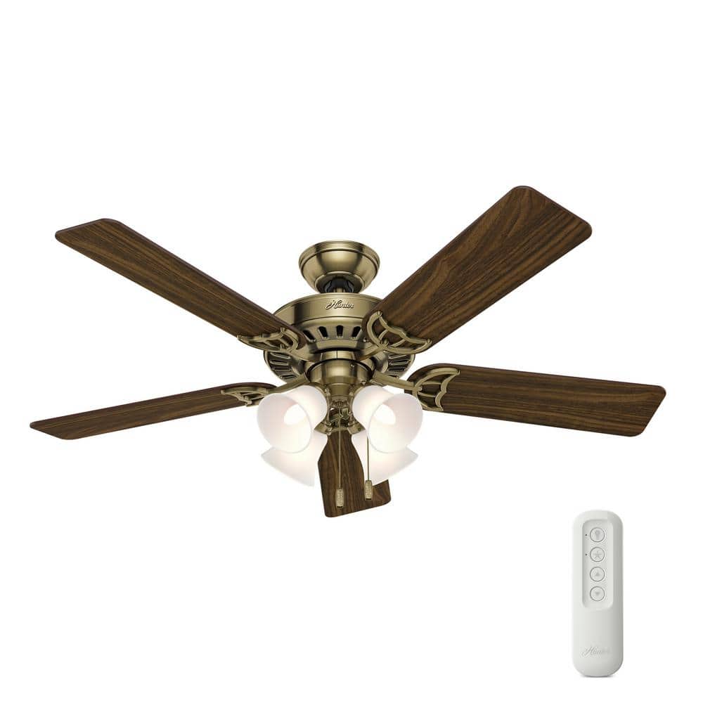 Hunter Studio Series 52 in. Indoor Antique Brass Ceiling Fan With LED Light Kit and Remote -  32824