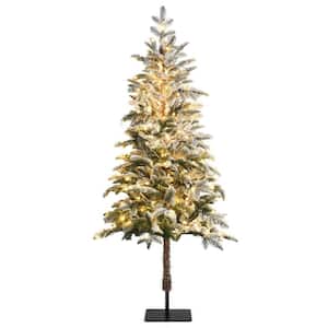 6 ft. White Pre-Lit Artificial Snow Flocked Pencil Artificial Christmas Tree with Warm White LED Lights