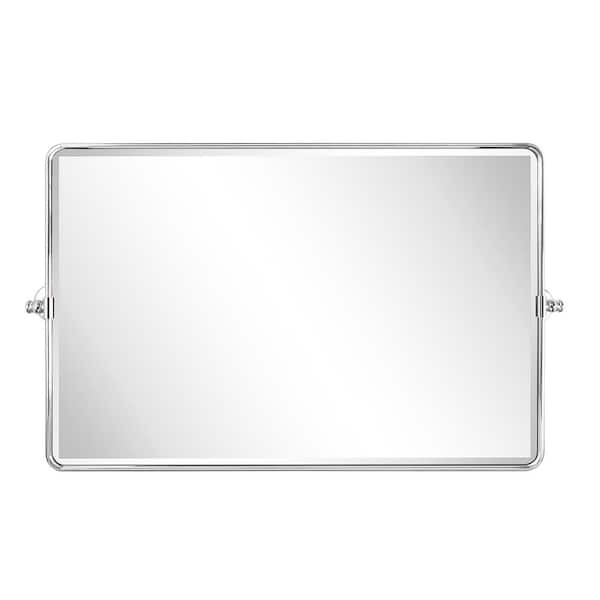 TEHOME Lutalo 35 in. W x 23 in. H Rectangular Metal Framed Pivot Wall Mounted Bathroom Vanity Mirror in Chrome
