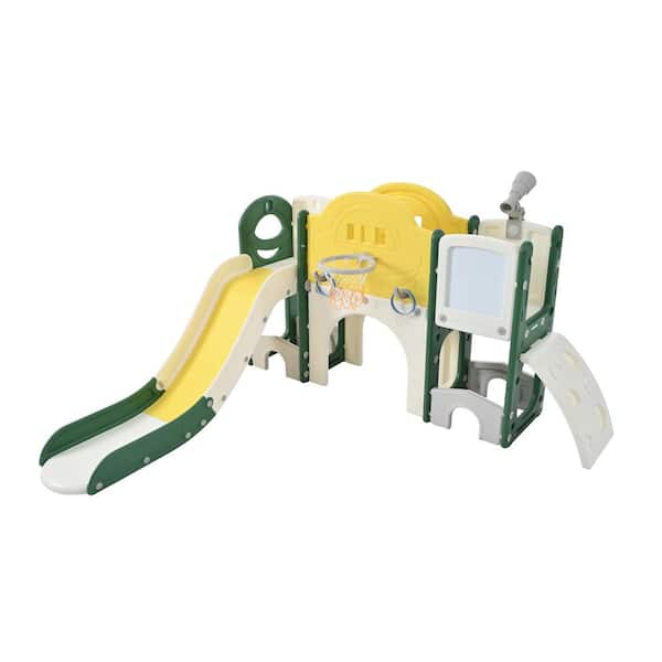 Bon Furni Yellow 9-in-1 Freestanding Spaceship Playset with Ring Toss and Drawing Whiteboard