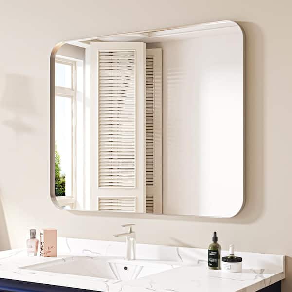 40 in. W x 32 in. H Rectangular Aluminum Framed Wall Bathroom Vanity Mirror in Silver
