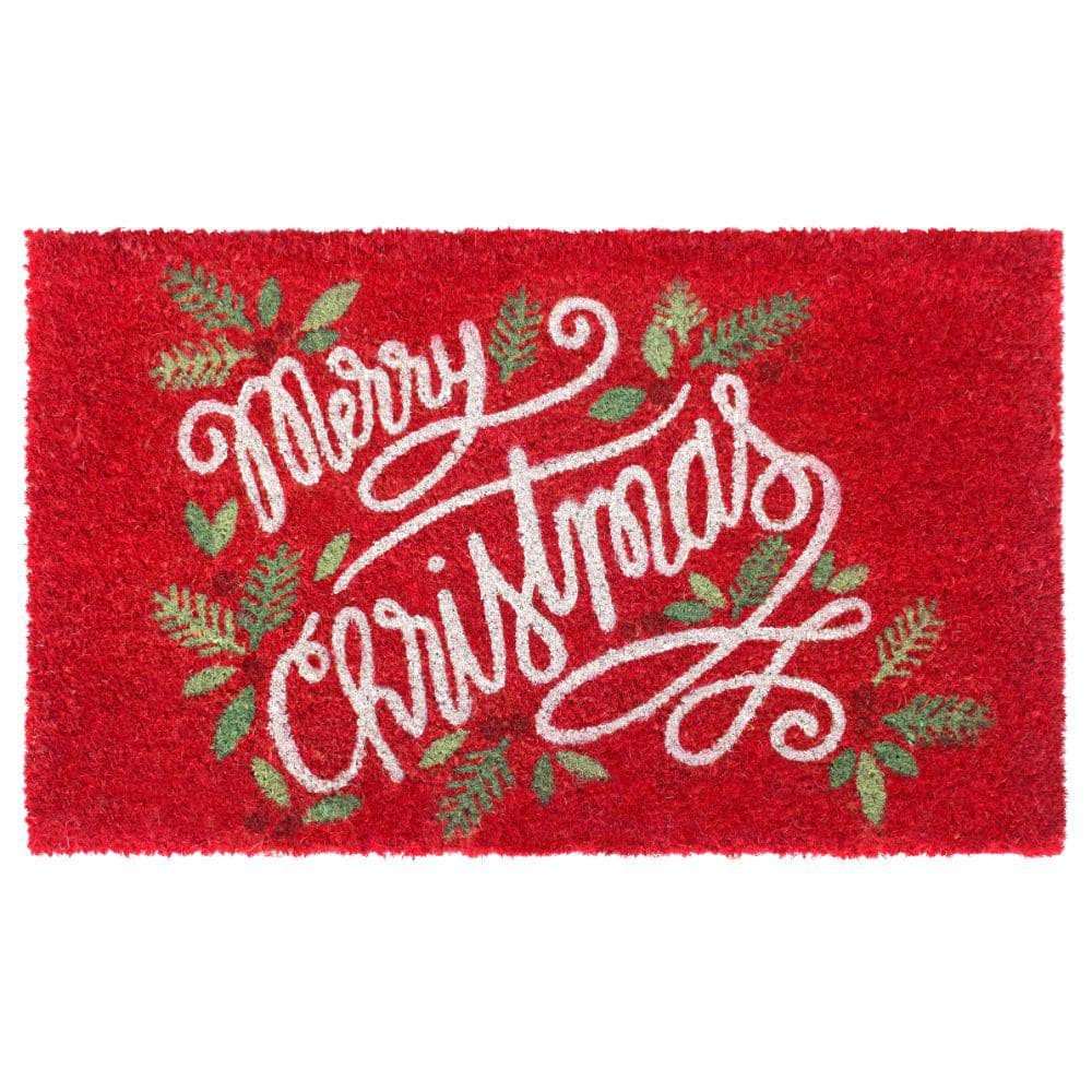 Welcome Berry Merry Christmas Red 18 in. x 30 in. Coir Non-Slip Outdoor Doo