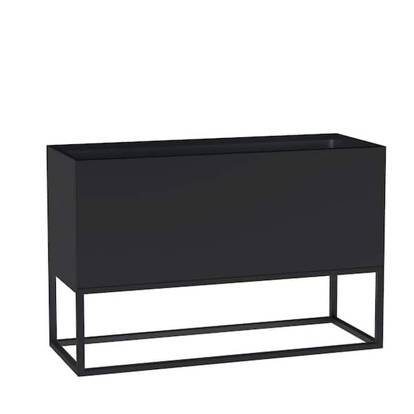 Metal 48.6 in. Lx18. 1in. Wx36. 2in. H 293qts. Raised Rectangular Black Outdoor Iron Planter (1-Pack)