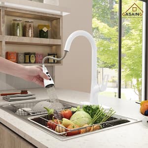 Single Handle Pull Down Sprayer Kitchen Faucet with Advanced Spray, Pull Out Spray Wand, and Deckplate in Matte White