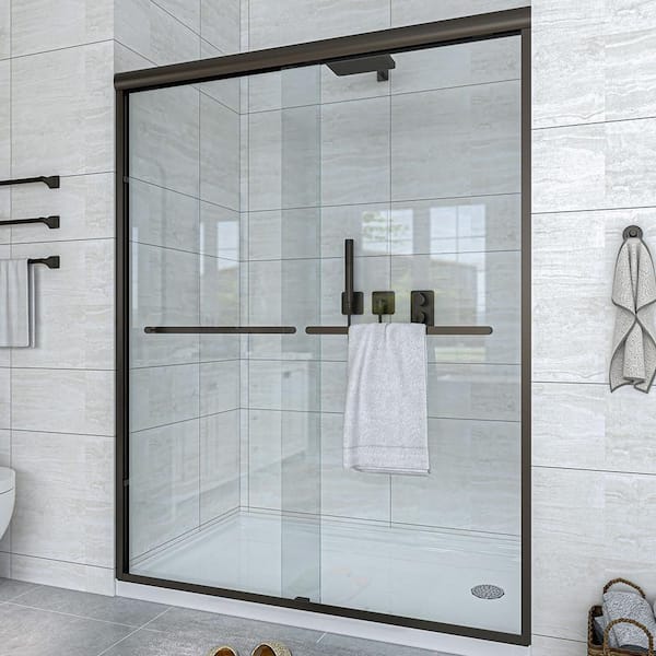 waterpar 50 in. to 54 in. W x 72 in. H Sliding Framed Shower Door in Oil Rubbed Bronze with Clear Glass Double Sliding Reversible