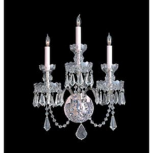 Traditional Crystal 15 in. 3-Light Polished Chrome Wall Sconce