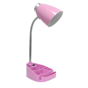 18.5 in. Pink Modern Organizer Desk Lamp with Flexible Gooseneck and Plastic Cone Shade