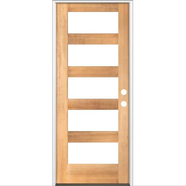 32 in. x 80 in. Modern Hemlock Left-Hand/Inswing 5-Lite Clear Glass Clear Stain Wood Prehung Front Door