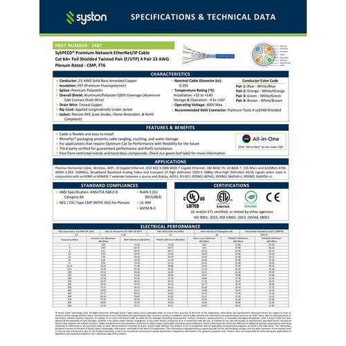 500 ft. Cat 6A CMP Shielded Ethernet Network Cable 700MHz 23 AWG Solid Bare Copper Wire Plenum-Rated Indoor/Outdoor Use Electrical