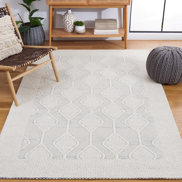 Marbella Ivory Blue 4 ft. x 6 ft. Border Geometric Area Rug