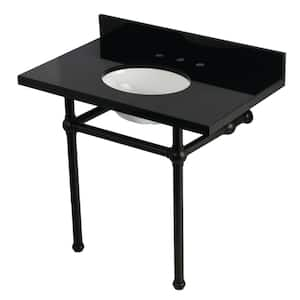 Templeton 36 in. Granite Console Sink Set with Brass Legs in Black Granite/Oil Rubbed Bronze