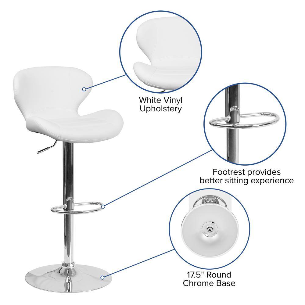 Curvaceous White Vinyl and Chrome Adjustable Saddle Barstool