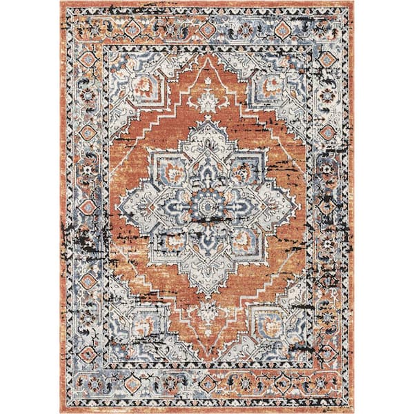 Well Woven Envie Andria Rust 7 ft. 10 in. x 9 ft. 10 in. Vintage Medallion Botanical Border Area Rug