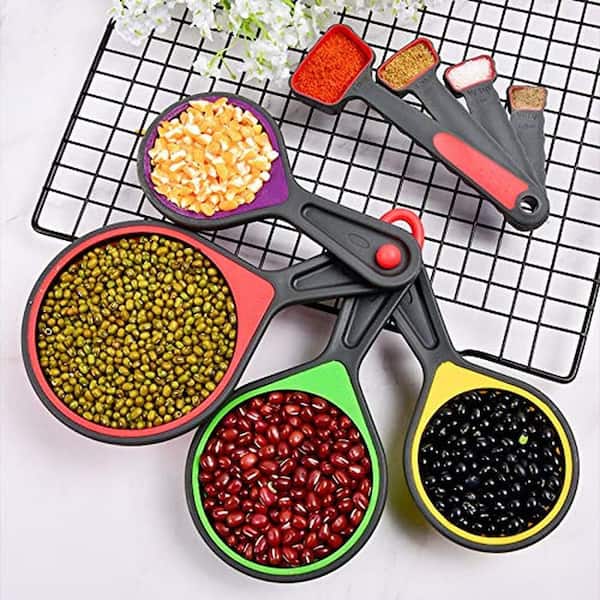 Collapsible Silicone Measuring Cups and Spoons Set, 8-Piece Portable Food Grade Tool for Liquid and Dry Baking