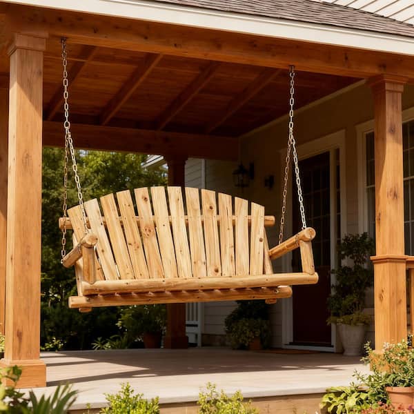 Anraja 4 ft. 2-Person Lightly Toasted Hanging Wood Porch Swing with Chains Heavy-Duty  800 lbs. Outdoor