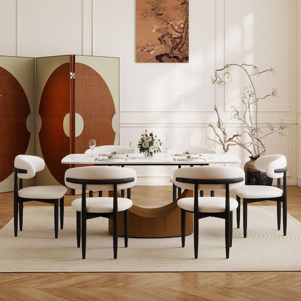 (Set of 6) Modern Lambswool Sitting Cushion Dining Chair in Black