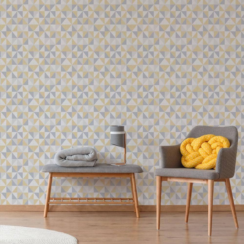 Erika Grey and Ochre Geometric Removable Wallpaper