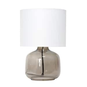 13.75 in. Smoke Glass Table Lamp with White Fabric Shade
