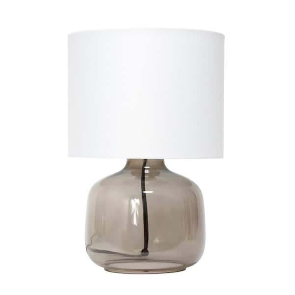 Photo 1 of 13 in. Smoke Glass Table Lamp with White Fabric Shade