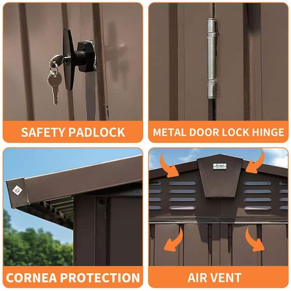 10 ft. W x 8 ft. D Outdoor Metal Shed Storage Tool House with Lockable Double Door for Backyard, Brown (80 sq. ft.)